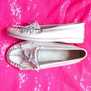 white leather moccasins boat shoes size 9